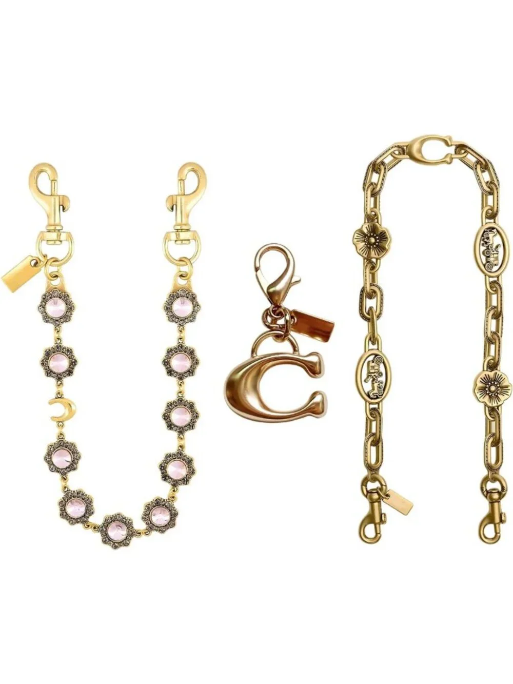 3 Pack Vintage Gold Purse Charms & Keychains, Stylish Bag Strap Extenders for